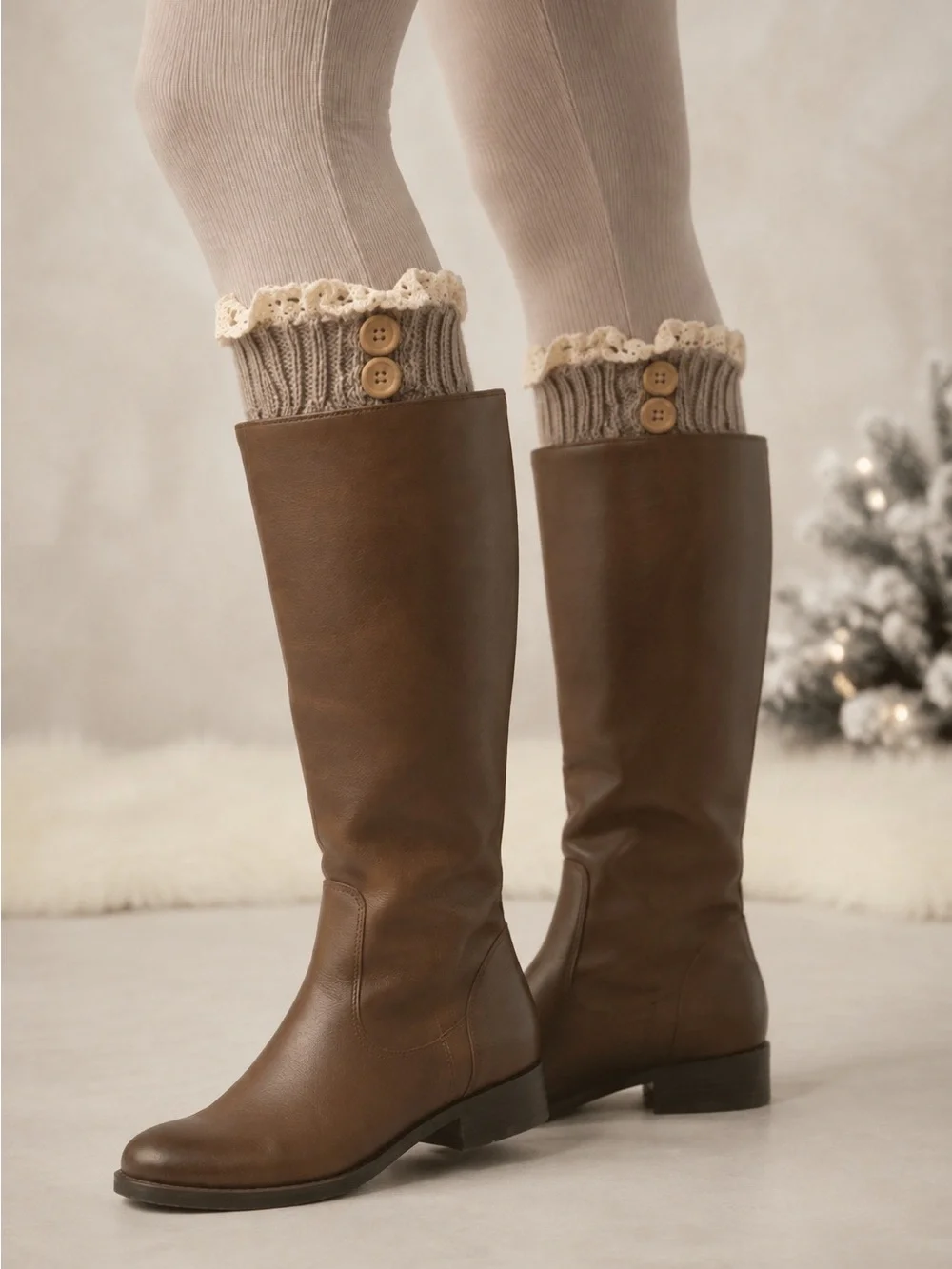 New Women's Khaki Brown Woven Crochet Knitted Sweater Boot Cuff Leg Warmers